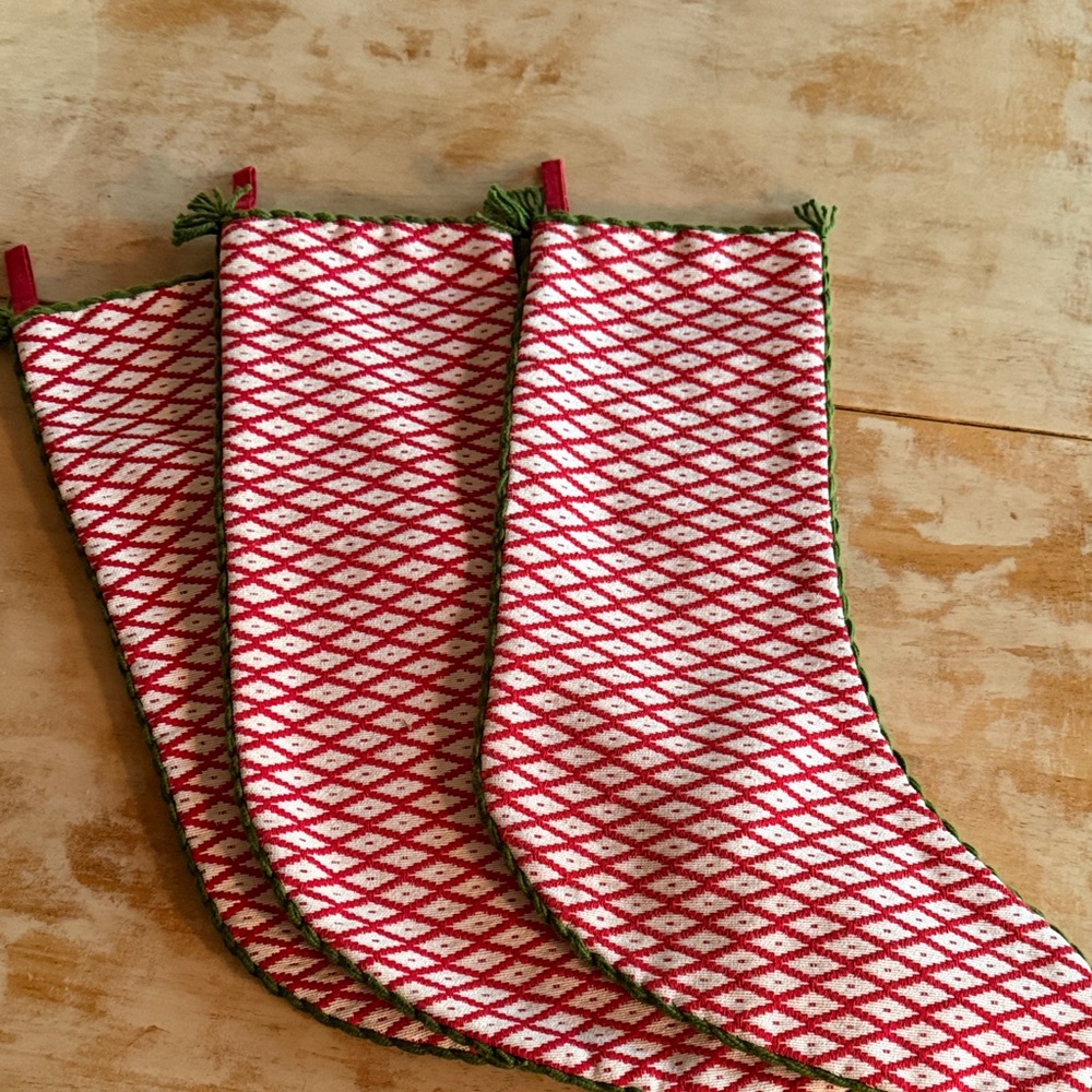 Crate & Barrel-Festive Red and White Holiday Stockings-set of 3
